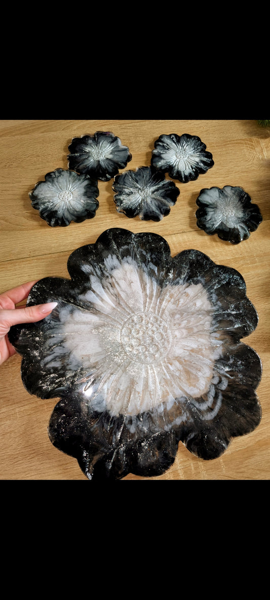 Plateau fleur et ses dessous de verres